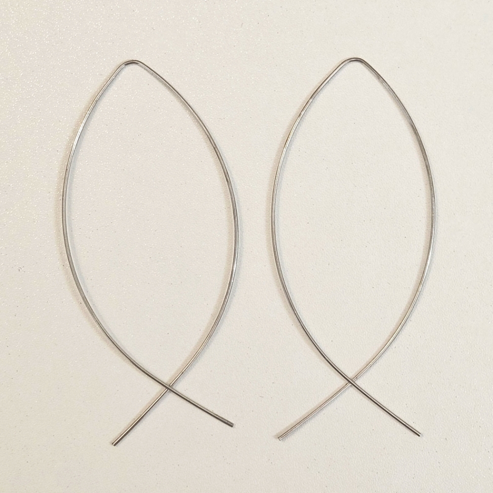 Sterling Silver Wire Fish Curved Threader 925 Dangle Earrings